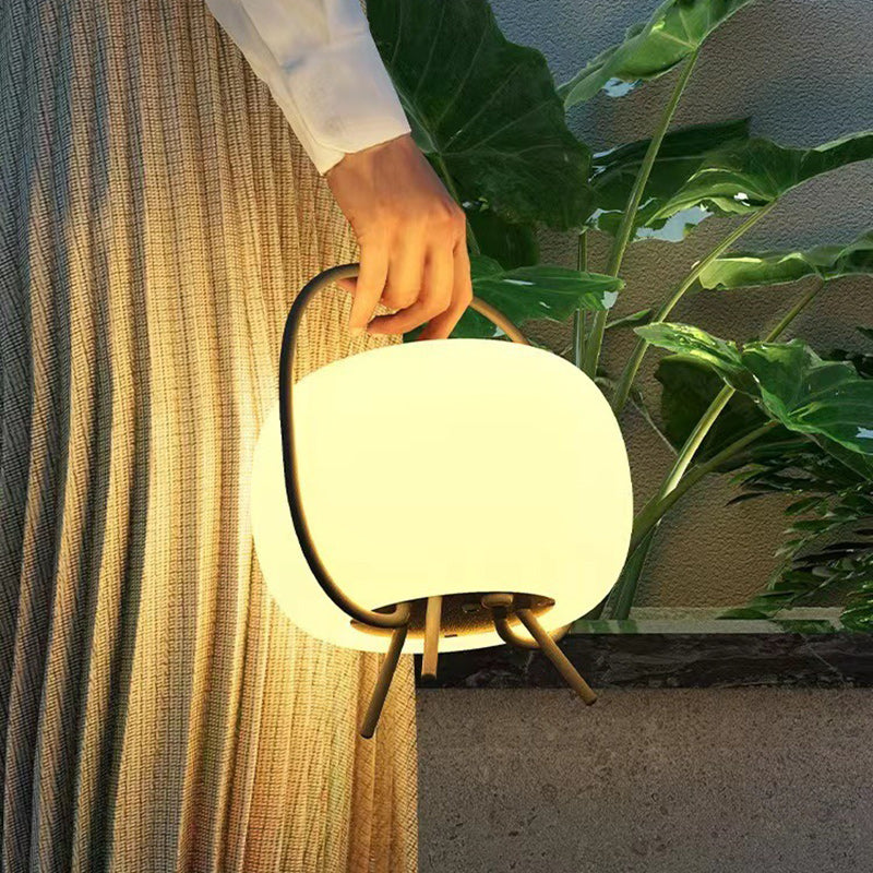 Modern Minimalist Solar Waterproof Portable Oval PE Shade Iron LED Outdoor Light For Garden