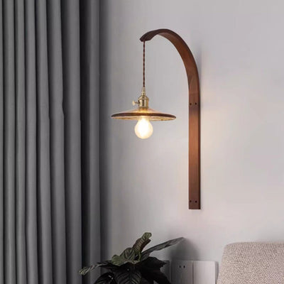 Traditional Japanese Long Round Tapered Ceramic Shade Wood 1-Light Wall Sconce Lamp For Living Room