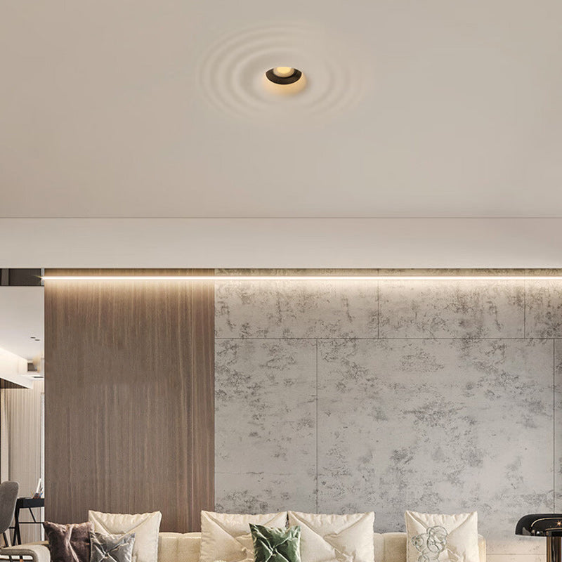 Modern Minimalist Round Water Ripple Iron Plaster LED Flush Mount Ceiling Light For Living Room