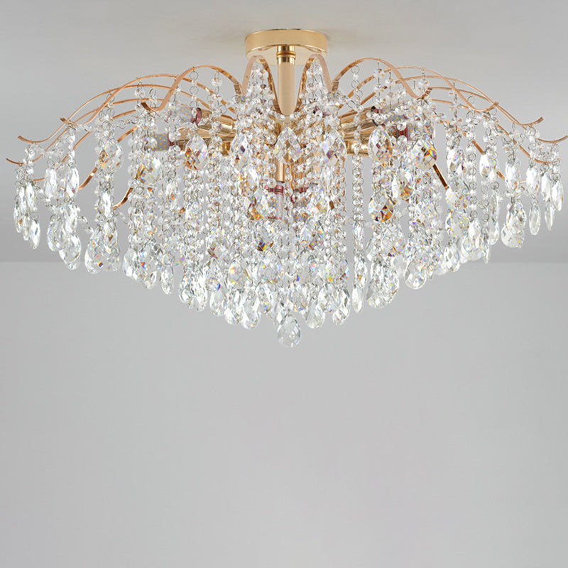 Modern Luxury Round Branch Crystal String Iron 6/10/12/14 Light Chandelier For Living Room