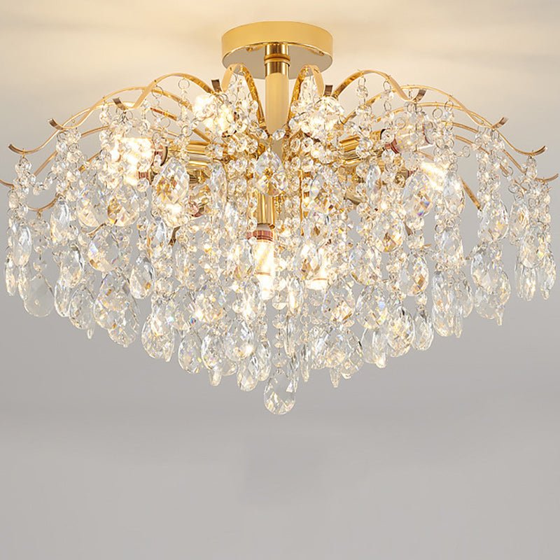 Modern Luxury Round Branch Crystal String Iron 6/10/12/14 Light Chandelier For Living Room