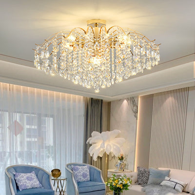 Modern Luxury Round Branch Crystal String Iron 6/10/12/14 Light Chandelier For Living Room