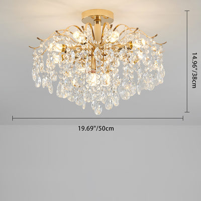 Modern Luxury Round Branch Crystal String Iron 6/10/12/14 Light Chandelier For Living Room