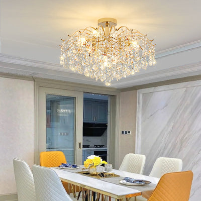 Modern Luxury Round Branch Crystal String Iron 6/10/12/14 Light Chandelier For Living Room