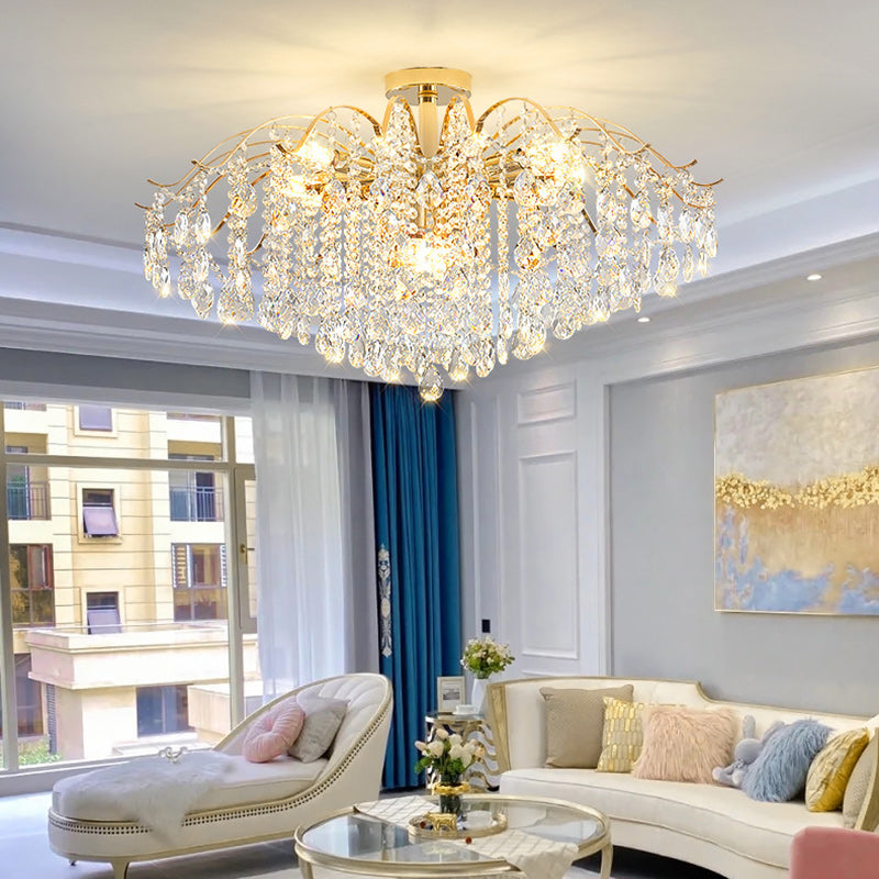 Modern Luxury Round Branch Crystal String Iron 6/10/12/14 Light Chandelier For Living Room