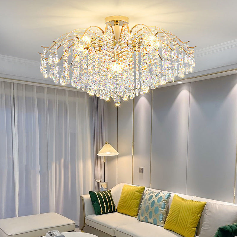 Modern Luxury Round Branch Crystal String Iron 6/10/12/14 Light Chandelier For Living Room