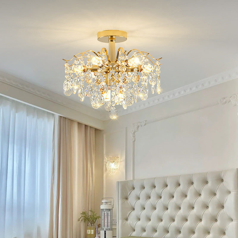 Modern Luxury Round Branch Crystal String Iron 6/10/12/14 Light Chandelier For Living Room