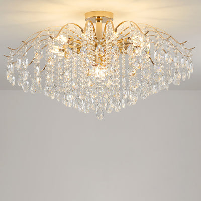 Modern Luxury Round Branch Crystal String Iron 6/10/12/14 Light Chandelier For Living Room