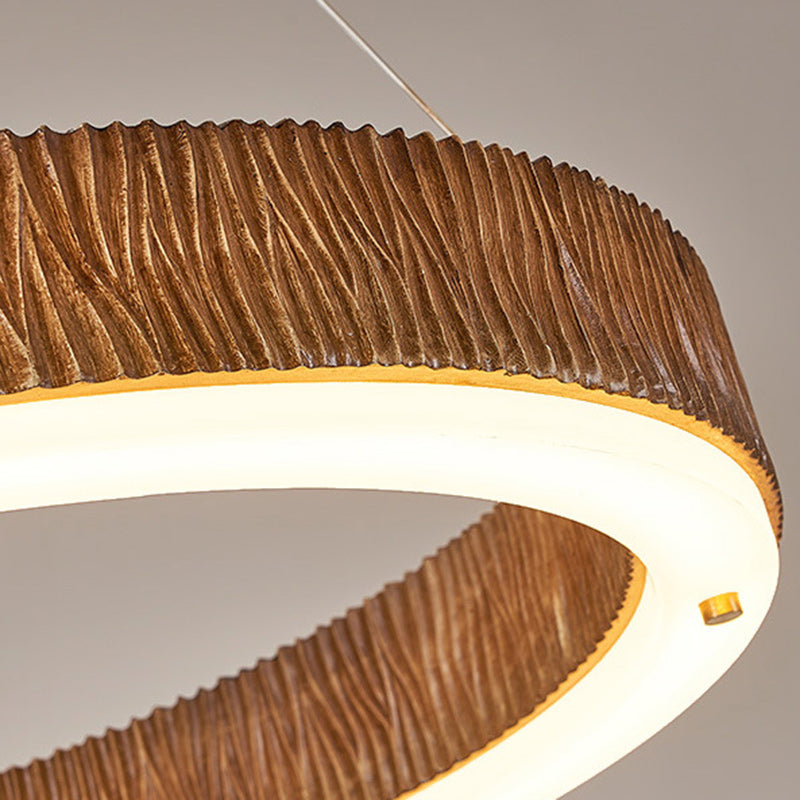 Contemporary Nordic Round Circle Woodgrain Fiberglass Acrylic Iron LED Chandelier For Living Room