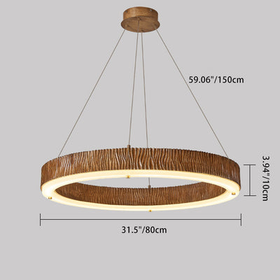 Contemporary Nordic Round Circle Woodgrain Fiberglass Acrylic Iron LED Chandelier For Living Room