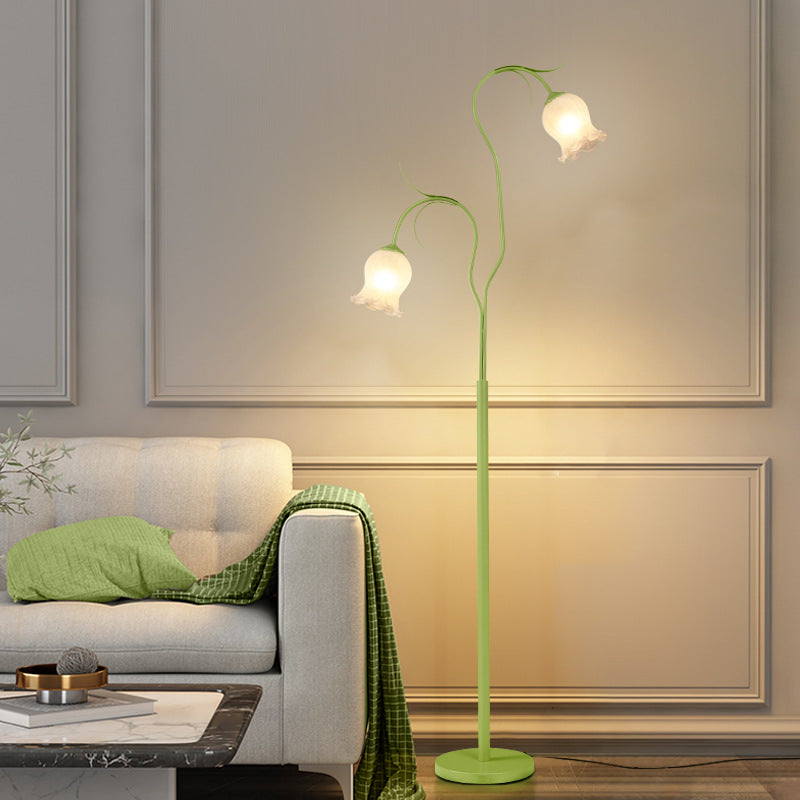 Moderne minimalistische lange Blume Eisenrahmen Glasschirm 2/3 Licht stehende Stehlampe für Wohnzimmer 