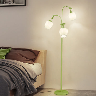 Moderne minimalistische lange Blume Eisenrahmen Glasschirm 2/3 Licht stehende Stehlampe für Wohnzimmer 