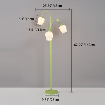 Moderne minimalistische lange Blume Eisenrahmen Glasschirm 2/3 Licht stehende Stehlampe für Wohnzimmer 