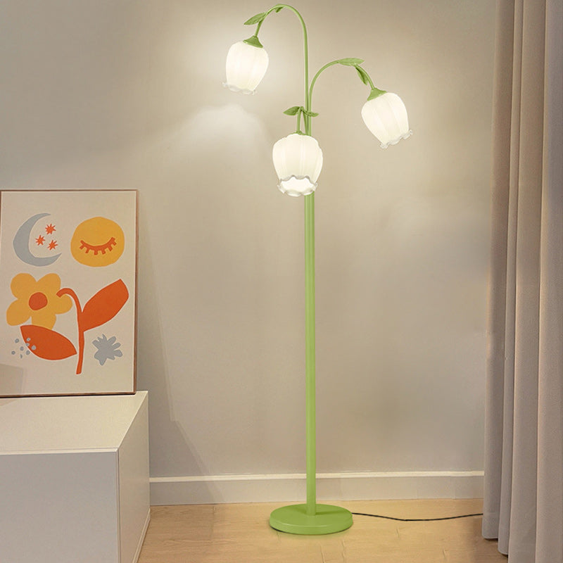 Moderne minimalistische lange Blume Eisenrahmen Glasschirm 2/3 Licht stehende Stehlampe für Wohnzimmer 