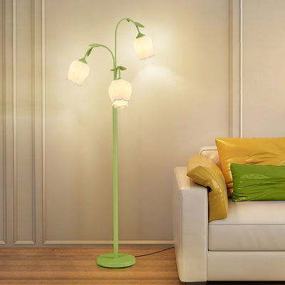 Moderne minimalistische lange Blume Eisenrahmen Glasschirm 2/3 Licht stehende Stehlampe für Wohnzimmer 