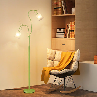 Moderne minimalistische lange Blume Eisenrahmen Glasschirm 2/3 Licht stehende Stehlampe für Wohnzimmer 