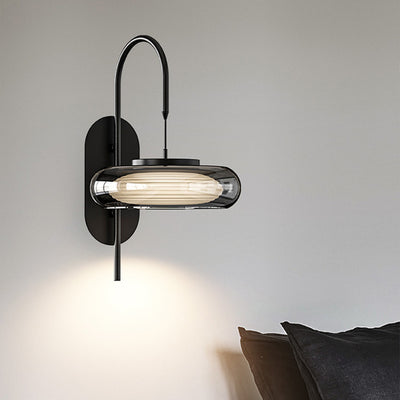 Moderne minimalistische gebogene Stange Runde Eisen Glas Schatten Kunststoff LED Wandleuchte Lampe für Wohnzimmer 