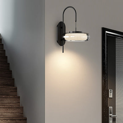 Moderne minimalistische gebogene Stange Runde Eisen Glas Schatten Kunststoff LED Wandleuchte Lampe für Wohnzimmer 