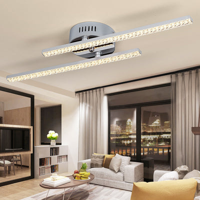 Modern Simplicity Parallel Long Stainless Steel Frame Acrylic Shade LED Semi-Flush Mount Ceiling Light For Living Room