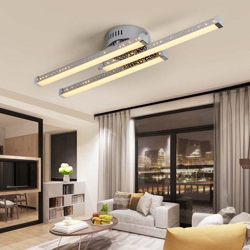 Modern Simplicity Parallel Long Stainless Steel Frame Acrylic Shade LED Semi-Flush Mount Ceiling Light For Living Room