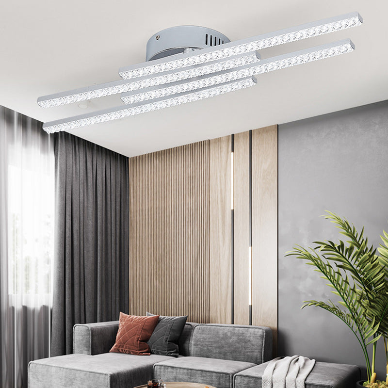 Modern Simplicity Parallel Long Stainless Steel Frame Acrylic Shade LED Semi-Flush Mount Ceiling Light For Living Room