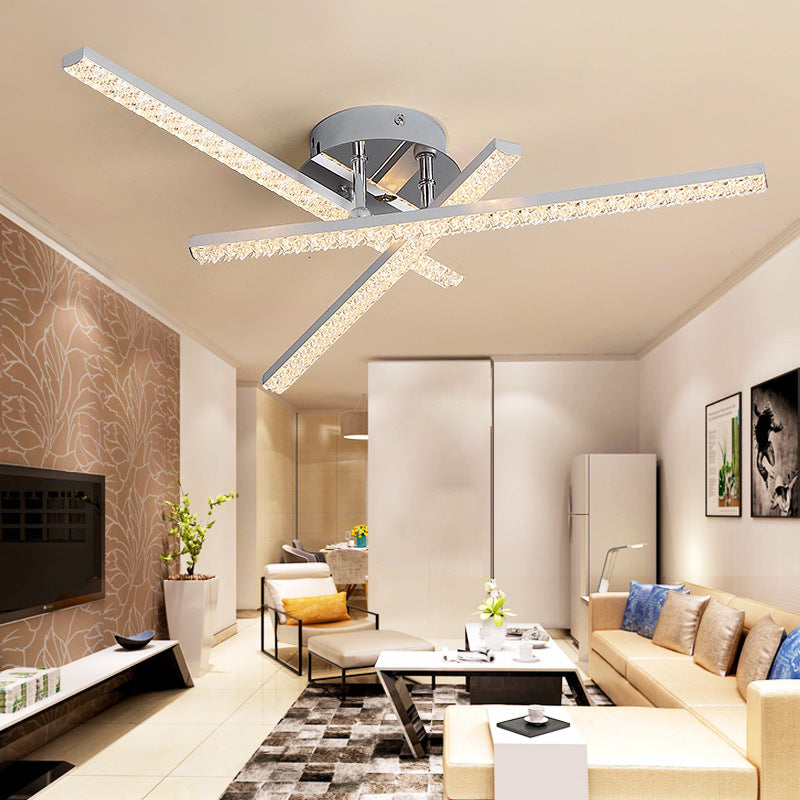 Modern Simplicity Line Crossover Stainless Steel Frame Acrylic Shade LED Semi-Flush Mount Ceiling Light For Living Room