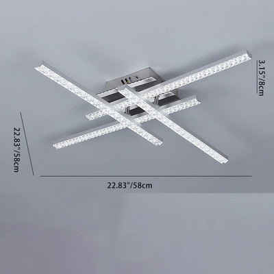 Modern Simplicity Line Crossover Stainless Steel Frame Acrylic Shade LED Semi-Flush Mount Ceiling Light For Living Room