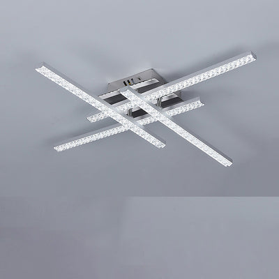 Modern Simplicity Line Crossover Stainless Steel Frame Acrylic Shade LED Semi-Flush Mount Ceiling Light For Living Room