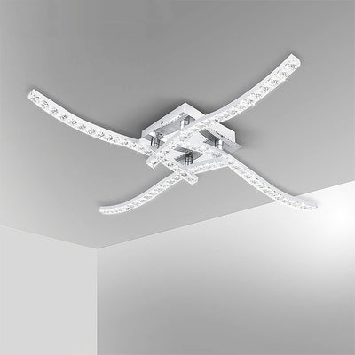 Modern Simplicity Line Crossover Stainless Steel Frame Acrylic Shade LED Semi-Flush Mount Ceiling Light For Living Room