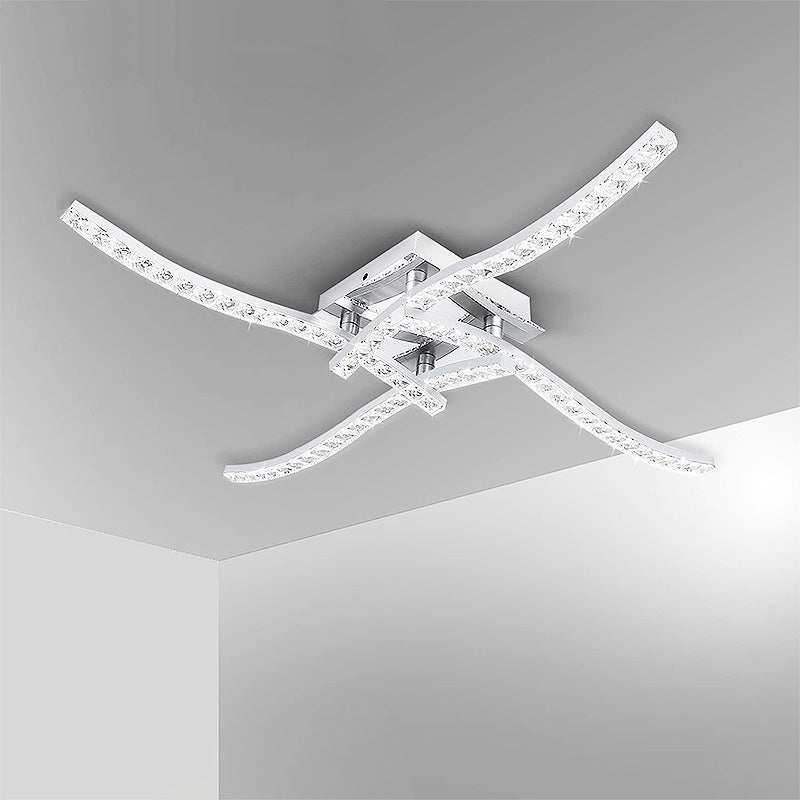 Modern Simplicity Line Crossover Stainless Steel Frame Acrylic Shade LED Semi-Flush Mount Ceiling Light For Living Room