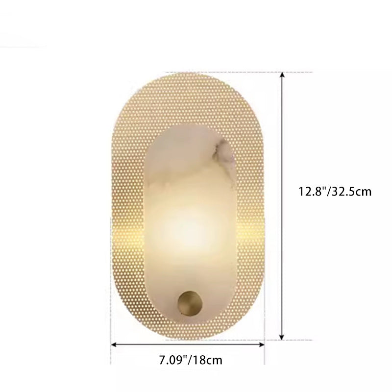 Contemporary Nordic Round Oval Full Copper Marble Shade 1-Light Wall Sconce Lamp For Living Room