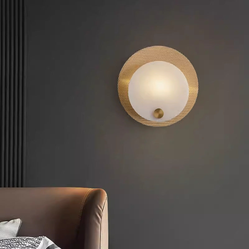 Contemporary Nordic Round Oval Full Copper Marble Shade 1-Light Wall Sconce Lamp For Living Room