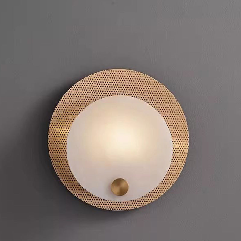 Contemporary Nordic Round Oval Full Copper Marble Shade 1-Light Wall Sconce Lamp For Living Room