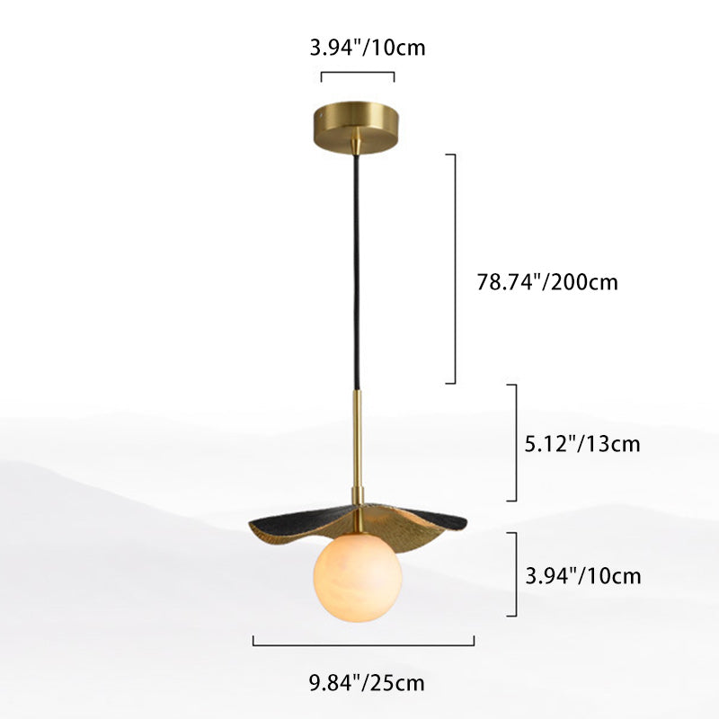 Zeitgenössische kreative Kugel voller Kupfer Blatt Glas Schatten 1-Licht Pendelleuchte für Wohnzimmer 