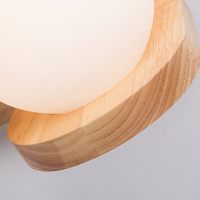 Modern Minimalist Round Ball Cylinder Vase Glass Shade Wood 1-Light Wall Sconce Lamp For Living Room