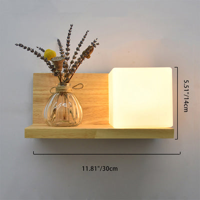 Zeitgenössische kreative quadratische Haus verdrehte Rechteck Glas Schatten Holz 1-Licht Wandleuchte Lampe für Schlafzimmer 