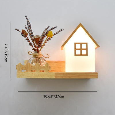 Zeitgenössische kreative quadratische Haus verdrehte Rechteck Glas Schatten Holz 1-Licht Wandleuchte Lampe für Schlafzimmer 