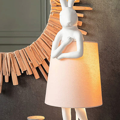 Contemporary Creative Rabbit Cylinder Apron Shape Resin Fabric Shade 1-Light Table Lamp For Living Room