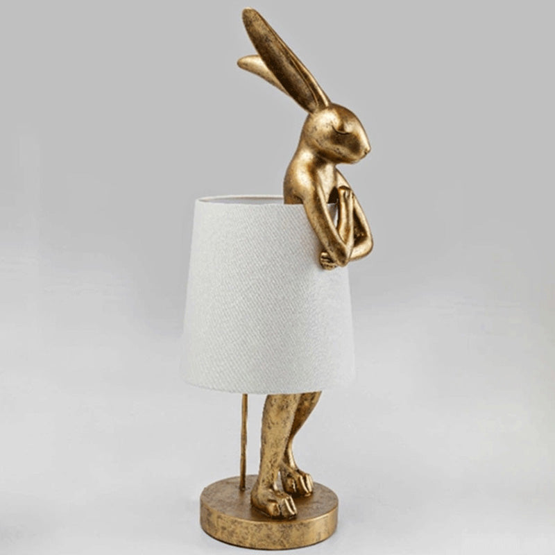 Contemporary Creative Rabbit Cylinder Apron Shape Resin Fabric Shade 1-Light Table Lamp For Living Room