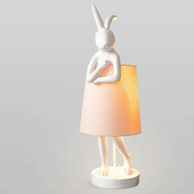 Contemporary Creative Rabbit Cylinder Apron Shape Resin Fabric Shade 1-Light Table Lamp For Living Room