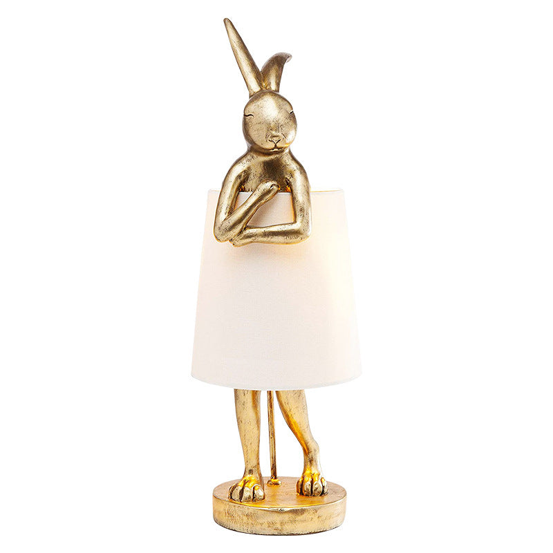 Contemporary Creative Rabbit Cylinder Apron Shape Resin Fabric Shade 1-Light Table Lamp For Living Room