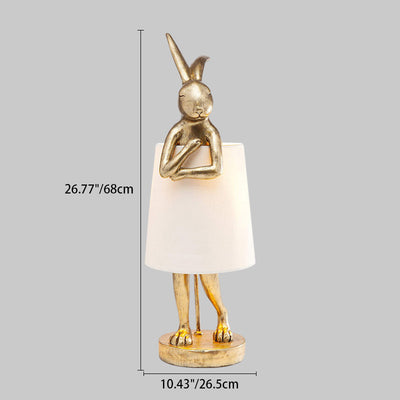 Contemporary Creative Rabbit Cylinder Apron Shape Resin Fabric Shade 1-Light Table Lamp For Living Room