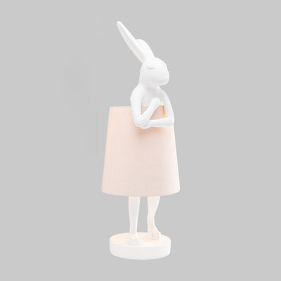 Contemporary Creative Rabbit Cylinder Apron Shape Resin Fabric Shade 1-Light Table Lamp For Living Room