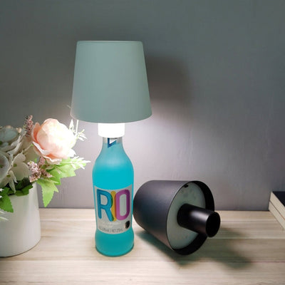 Modern Art Deco Round Cylinder Plastic Acrylic LED Wine Bottle Light Table Lamp For Dining Room