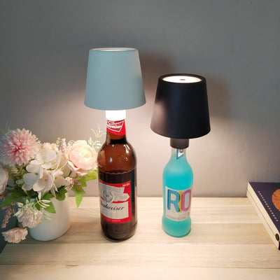 Modern Art Deco Round Cylinder Plastic Acrylic LED Wine Bottle Light Table Lamp For Dining Room