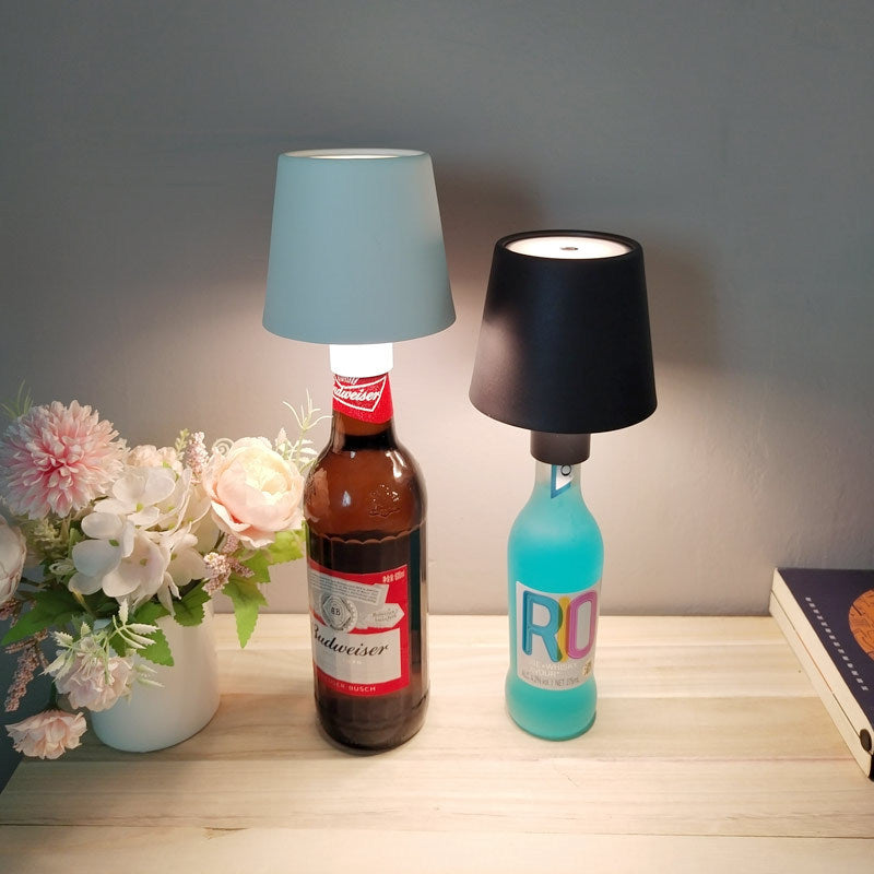 Modern Art Deco Round Cylinder Plastic Acrylic LED Wine Bottle Light Table Lamp For Dining Room