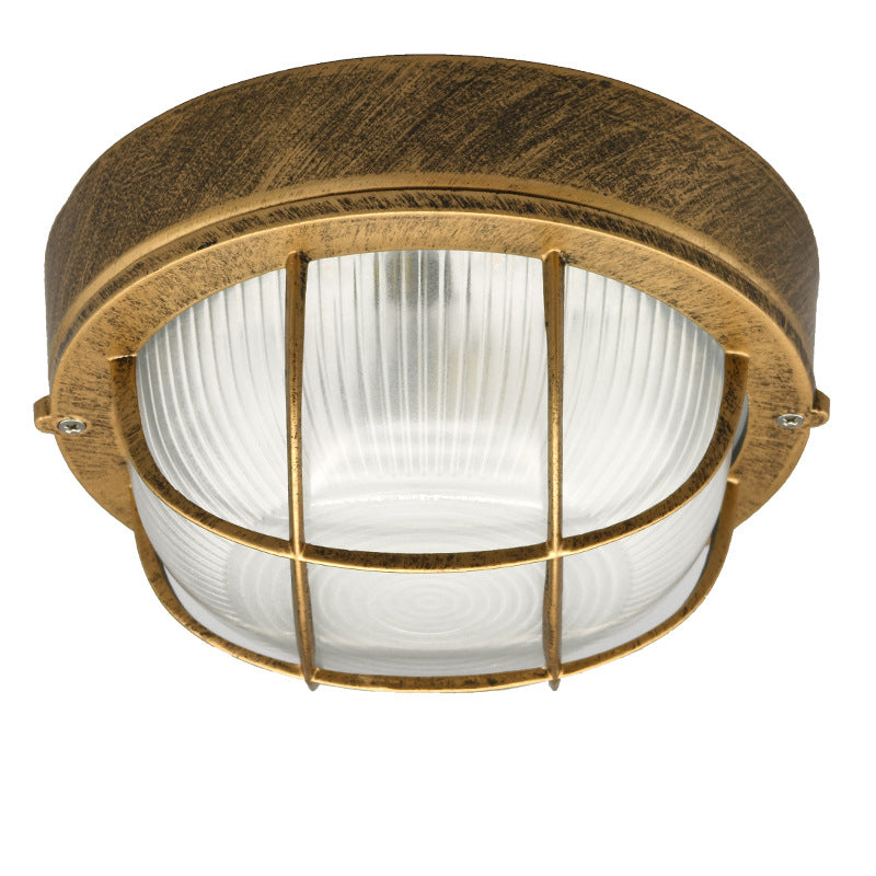 Contemporary Industrial Round Aluminum Frame Striped Glass Shade 1-Light Flush Mount Ceiling Light For Hallway