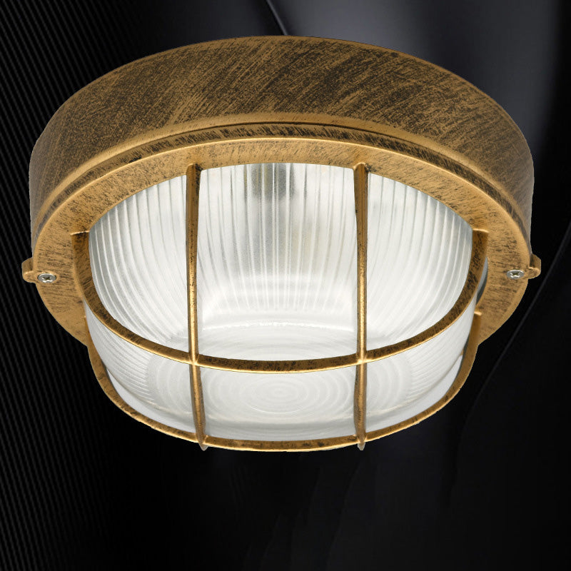 Contemporary Industrial Round Aluminum Frame Striped Glass Shade 1-Light Flush Mount Ceiling Light For Hallway