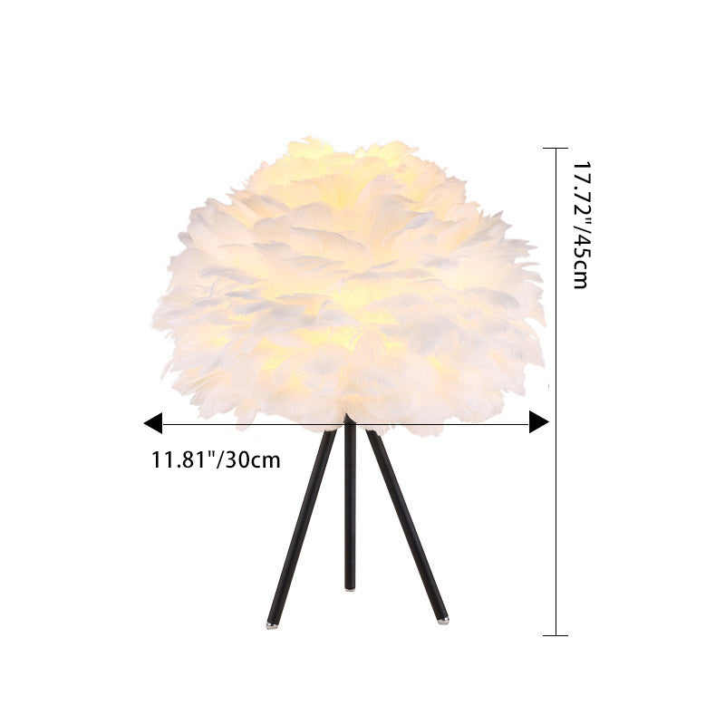 Contemporary Creative Feather Tripod Base Iron Frame 1-Light Table Lamp For Bedroom