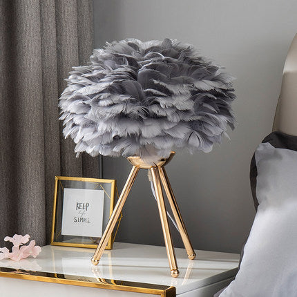 Contemporary Creative Feather Tripod Base Iron Frame 1-Light Table Lamp For Bedroom